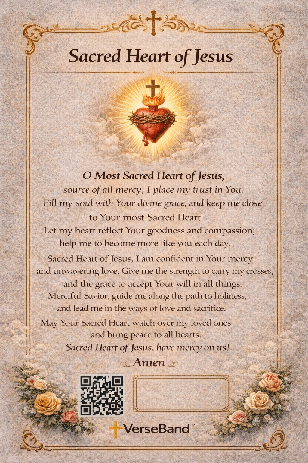 Sacred Heart of Jesus Smart Prayer Card — Laminated Catholic Devotional with QR & NFC (Prayers & Novenas)