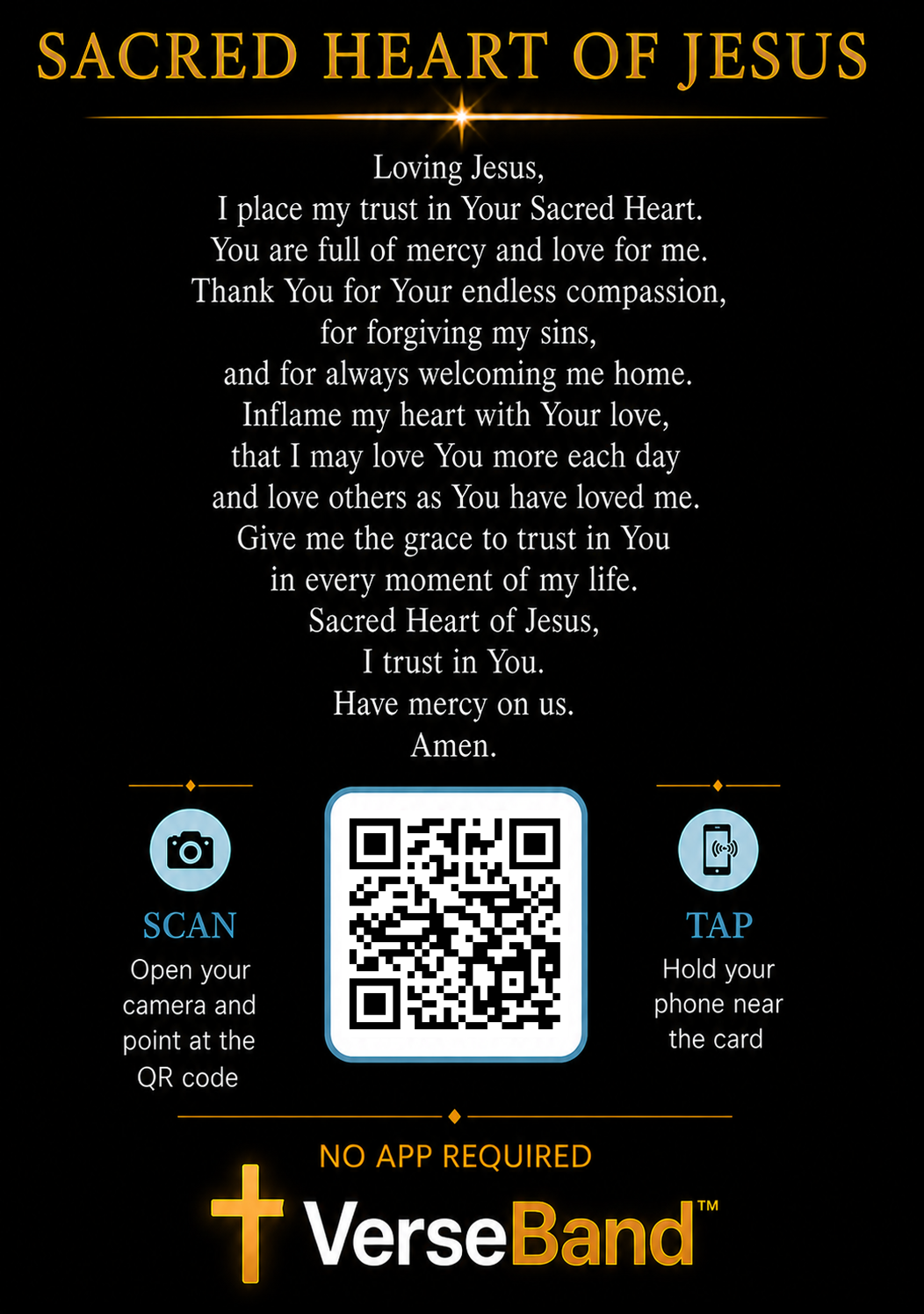 Sacred Heart of Jesus Smart Prayer Card — Laminated Catholic Devotional with QR & NFC (Prayers & Novenas)