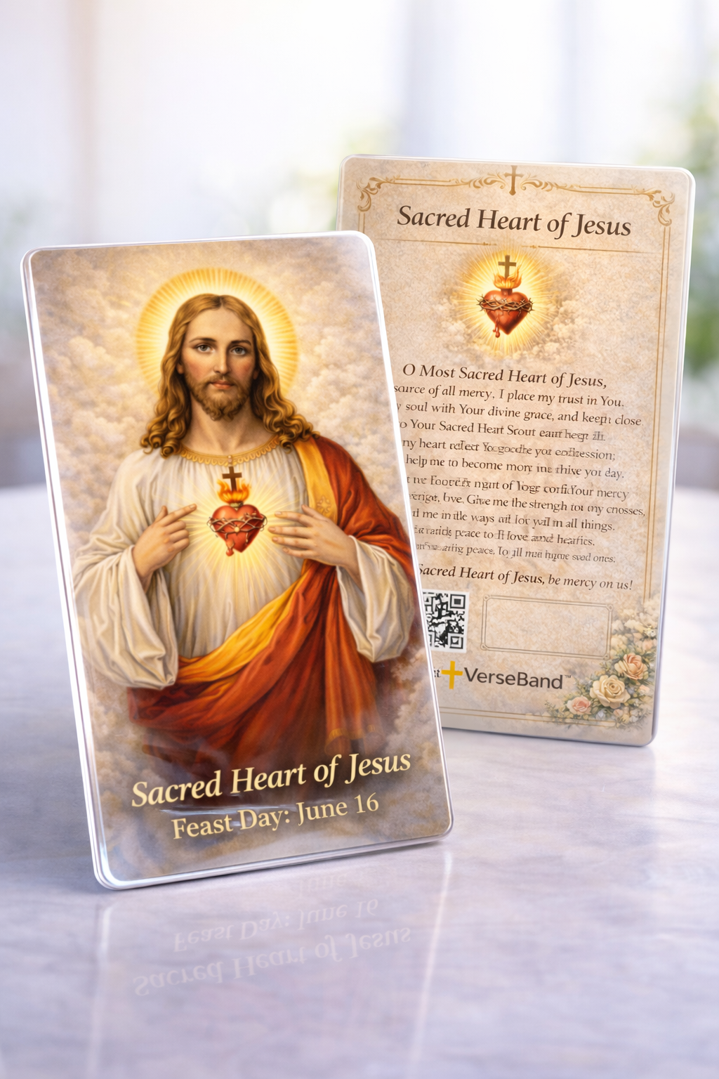 Sacred Heart of Jesus Smart Prayer Card — Laminated Catholic Devotional with QR & NFC (Prayers & Novenas)