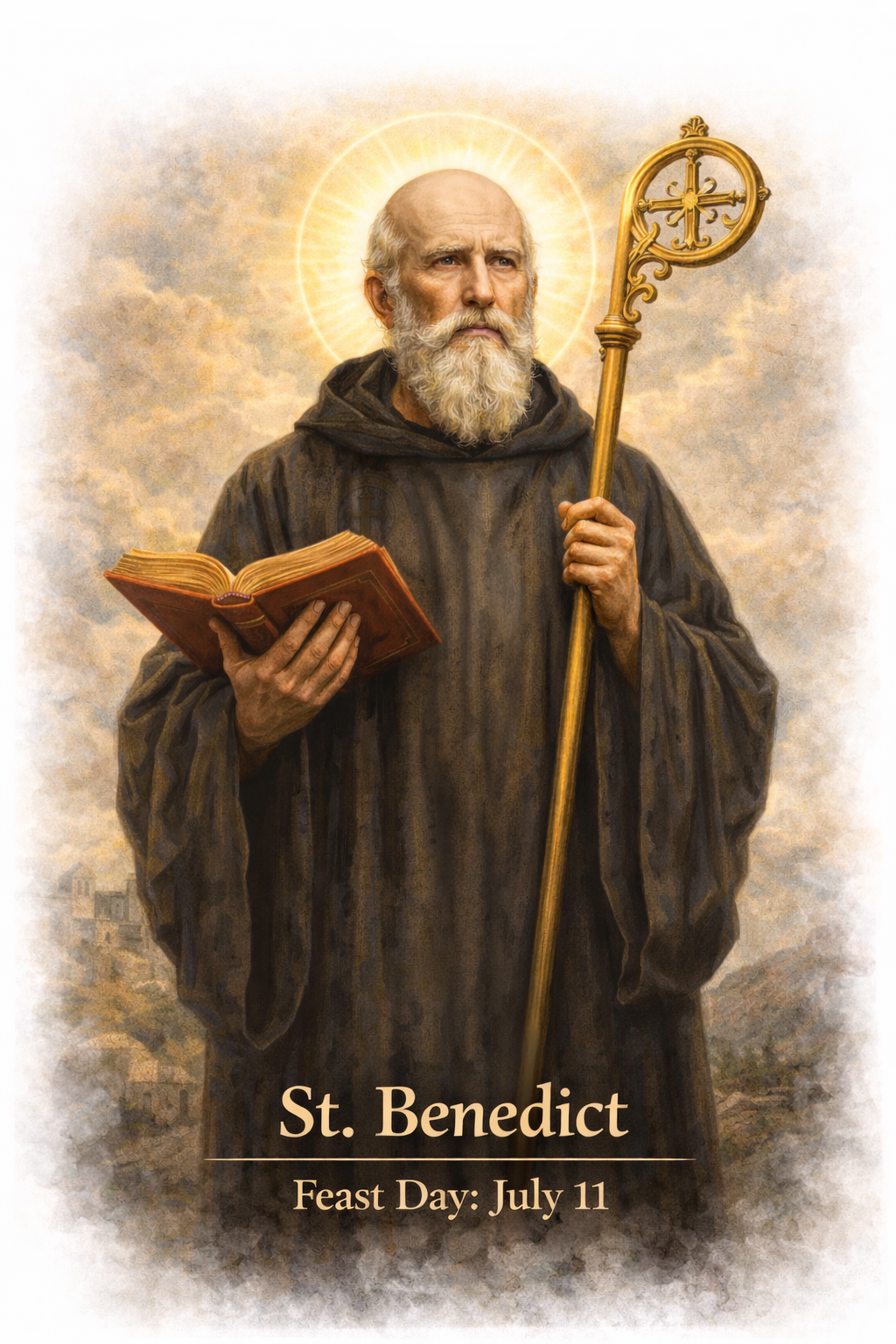 St. Benedict Smart Prayer Card — Laminated Catholic Devotional with QR & NFC (Protection Prayers & Novenas)