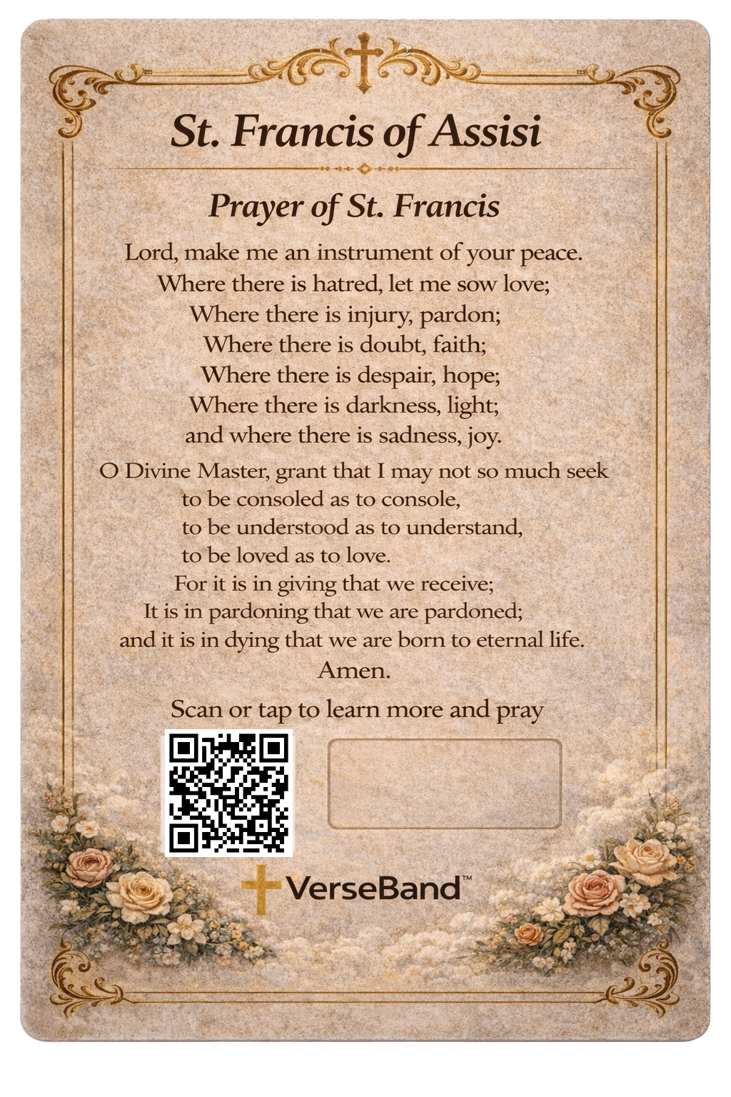 St. Francis of Assisi Smart Prayer Card — Laminated Catholic Devotional with QR & NFC