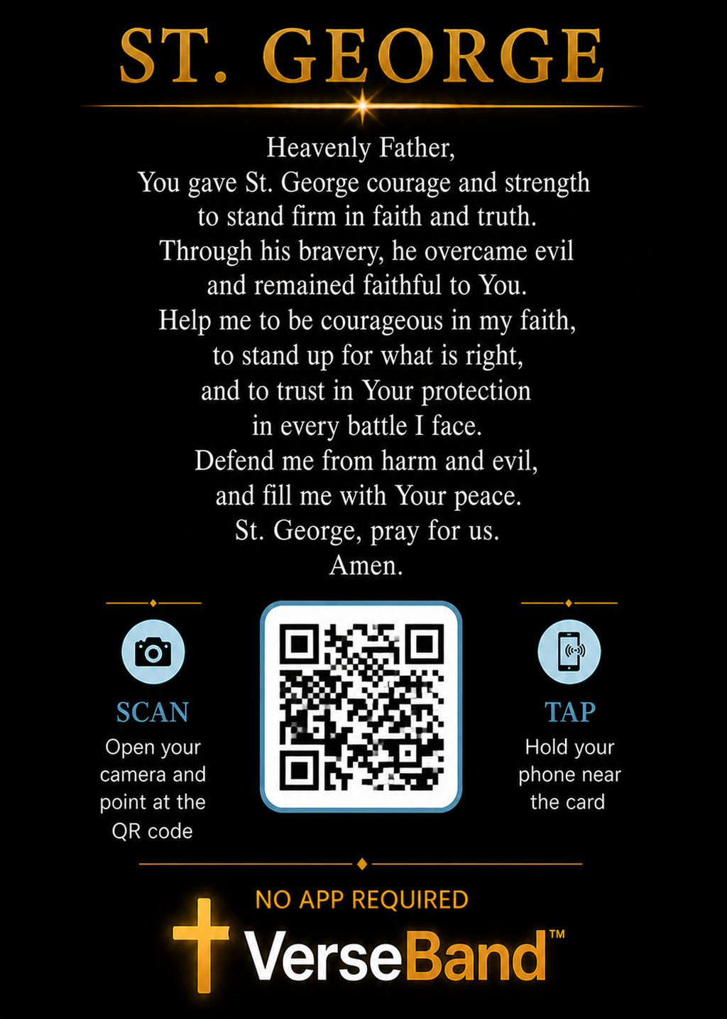 St. George Smart Prayer Card — Laminated Catholic Devotional with QR & NFC (Access Prayers & Novenas)