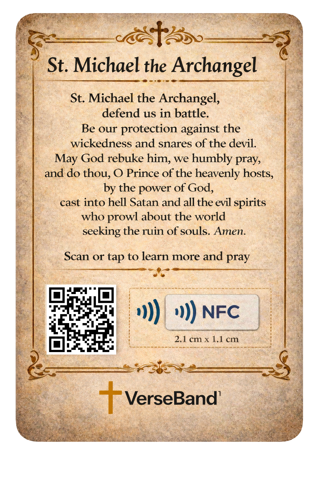 St. Michael the Archangel Smart Prayer Card — Laminated Catholic Devotional with QR & NFC (Protection & Spiritual Warfare)