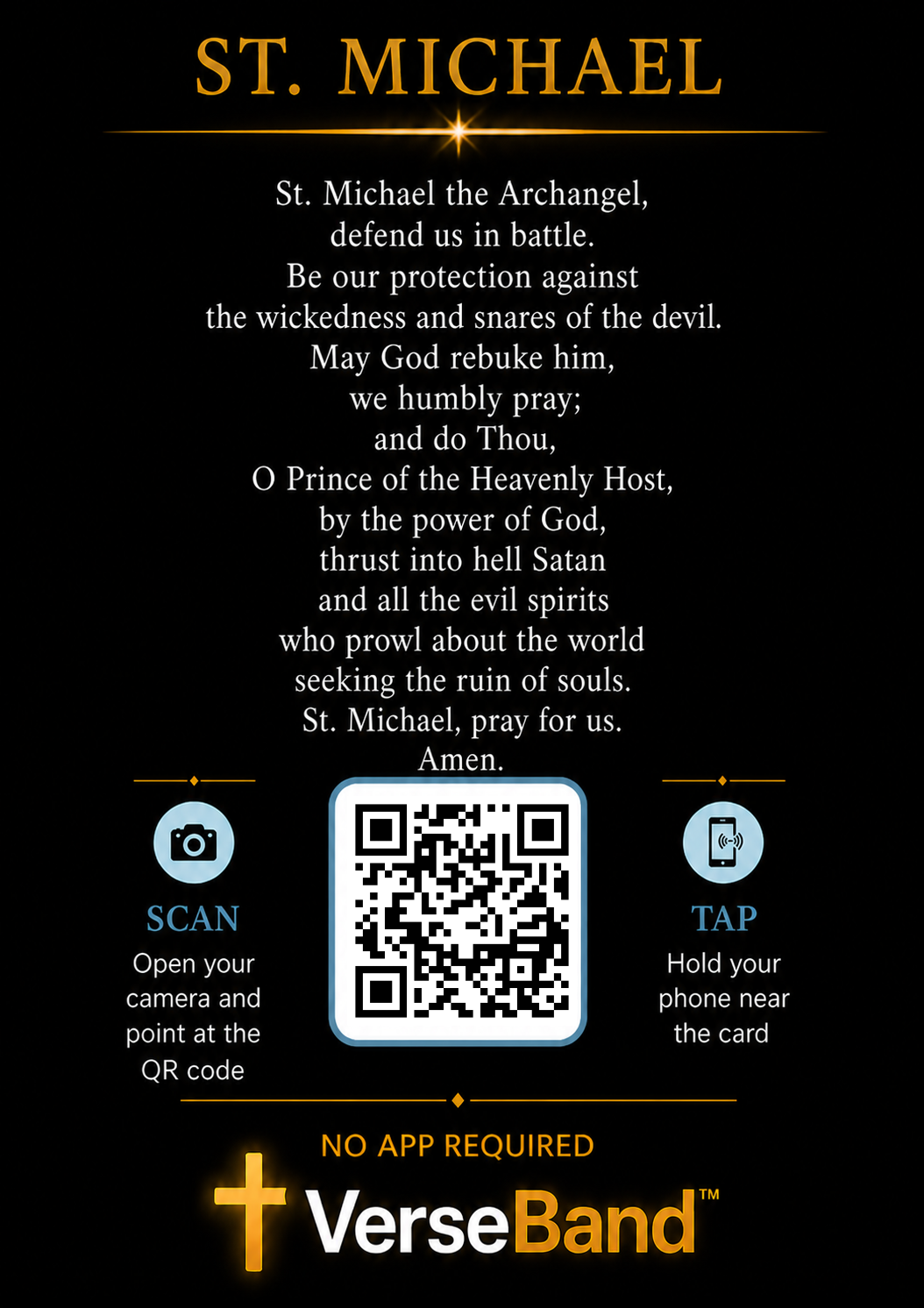 St. Michael the Archangel Smart Prayer Card — Laminated Catholic Devotional with QR & NFC (Protection & Spiritual Warfare)
