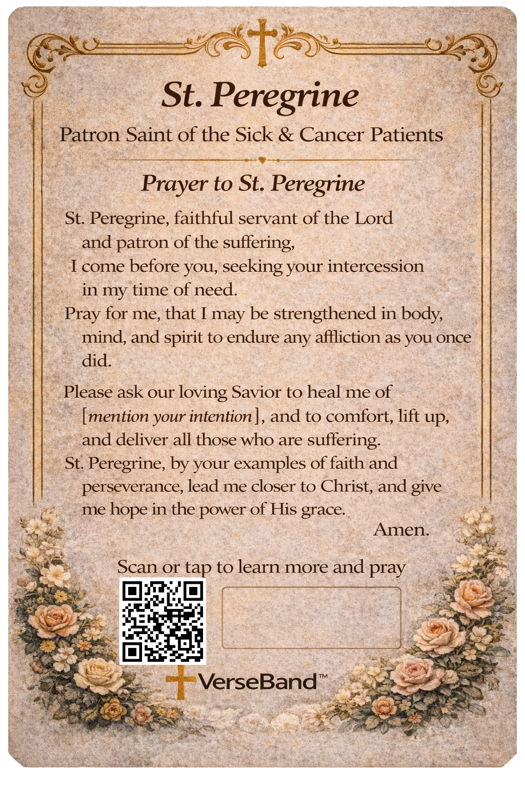 St. Peregrine Smart Prayer Card — Laminated Catholic Devotional with QR & NFC