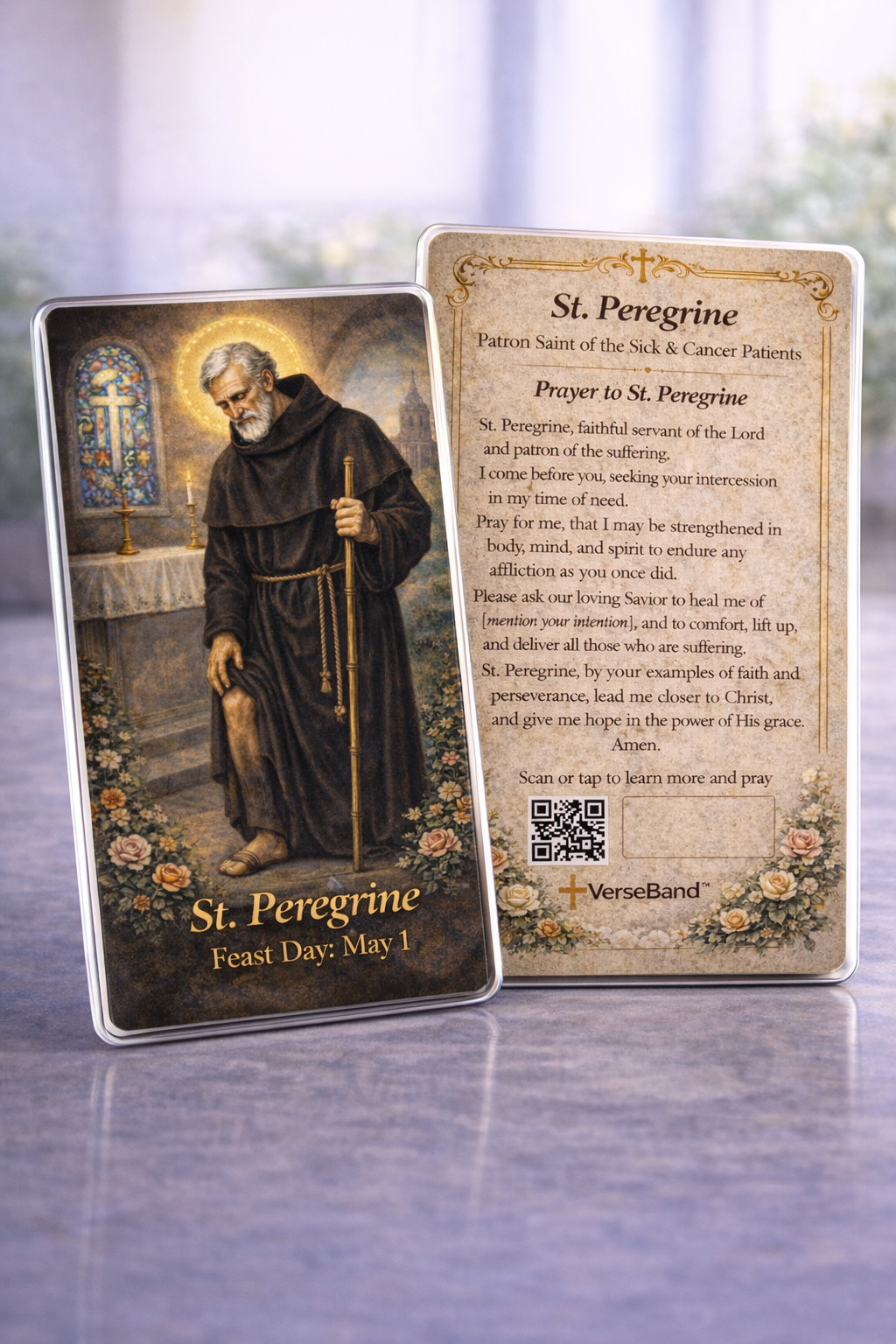 St. Peregrine Smart Prayer Card — Laminated Catholic Devotional with QR & NFC