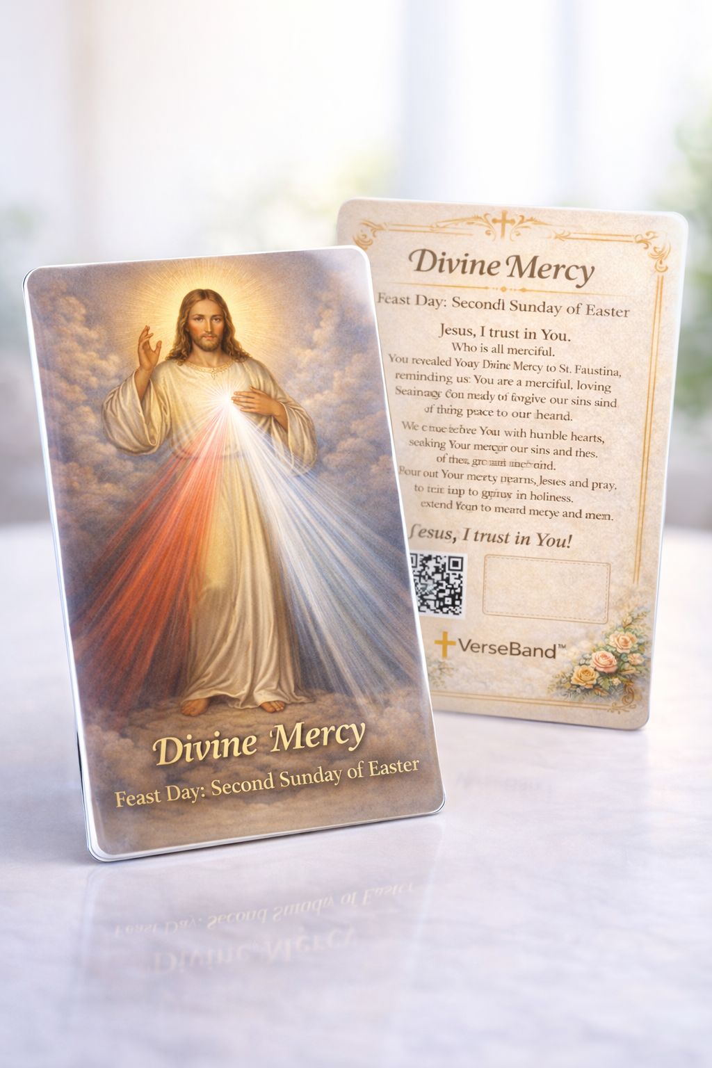 Divine Mercy Smart Prayer Card — Laminated Catholic Devotional with QR & NFC (Access Prayers & Novenas)