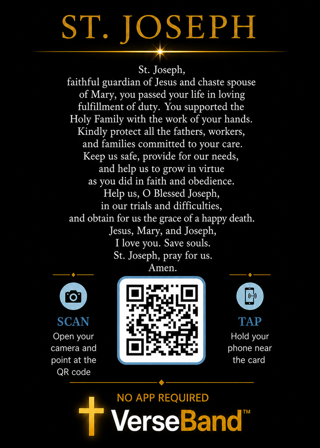 St. Joseph Smart Prayer Card back with prayer and QR code