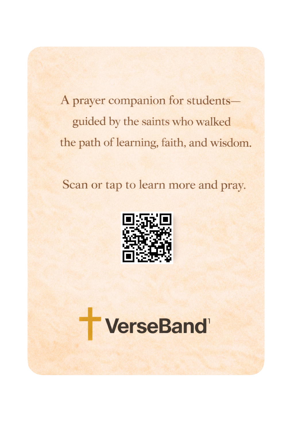 Student Saints Smart Prayer Card — Laminated Catholic Devotional with QR & NFC (Wisdom • Study • Teaching • Courage • Faith)